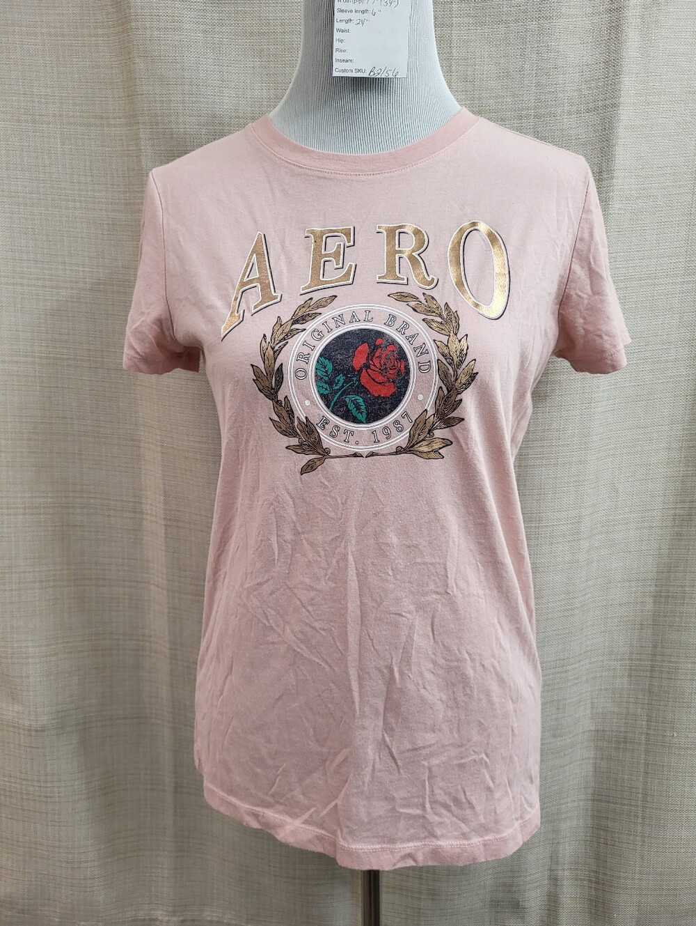 Aeropostale Women's Pink Aero Logo Rose Classic Crew Tee Shirt Size Large